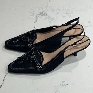 Cole Haan Black Suede Kitten Women’s Slingback Heels Size 8